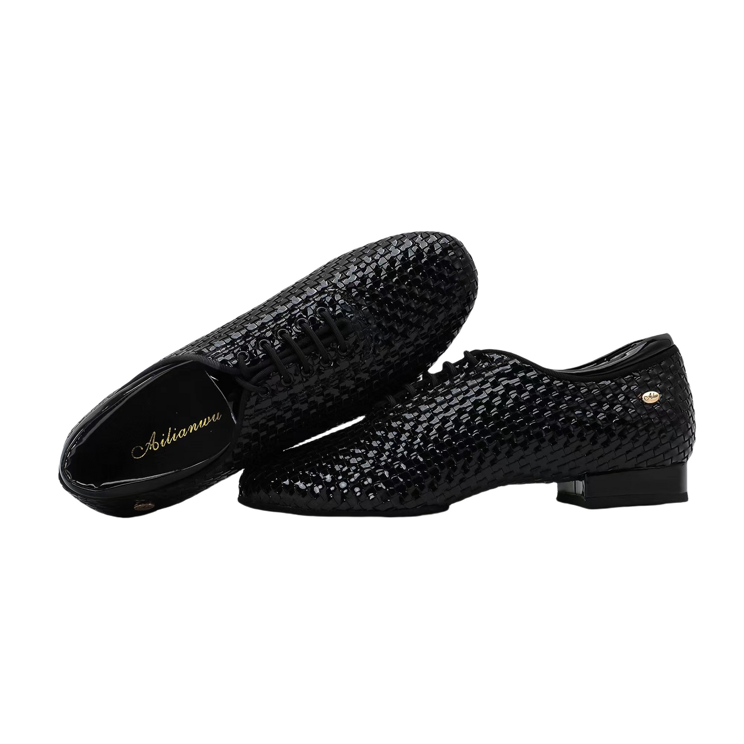 MINEJAS.B008ME Men's Patent Leather Woven Ballroom Shoes– Customizable Fit & Style