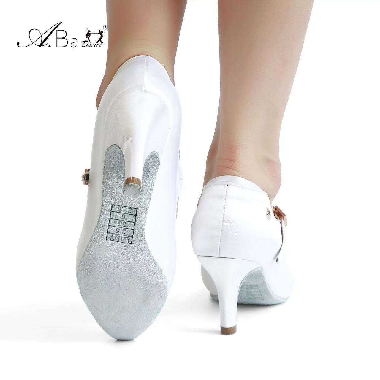 ABA DANCE.AM8011 Elegant White Satin Pointed Toe Ballroom Shoes for Women