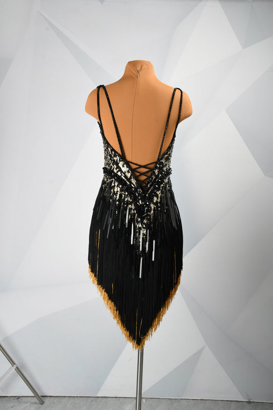 MINEJAS.F926 Leopard Print Corset Design Black, Brown Fringe Latin Dress - Mine·Jas