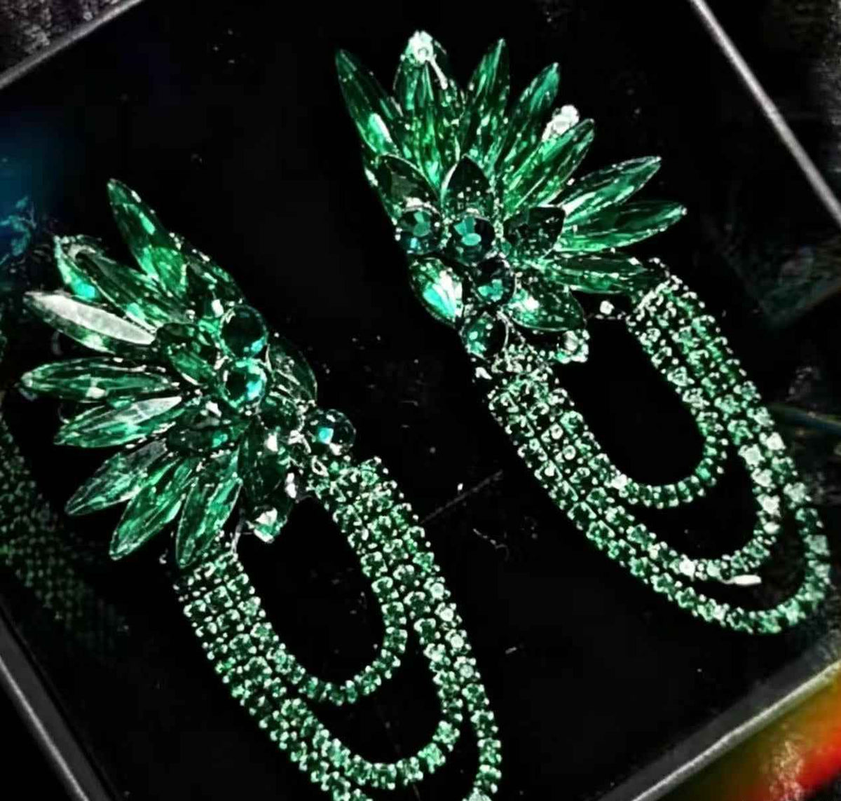 Handcrafted Custom Long Crystal Dance Earrings Bling Rhinestone Stage Earrings for Latin & Ballroom Dance Performance