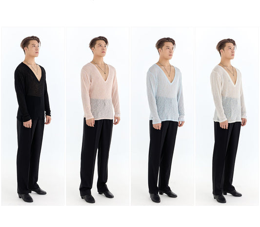 DUYQ A/W 008 Men's Sweetheart Neck Latin Ballroom Practice Top - Long Sleeve | Basic Style