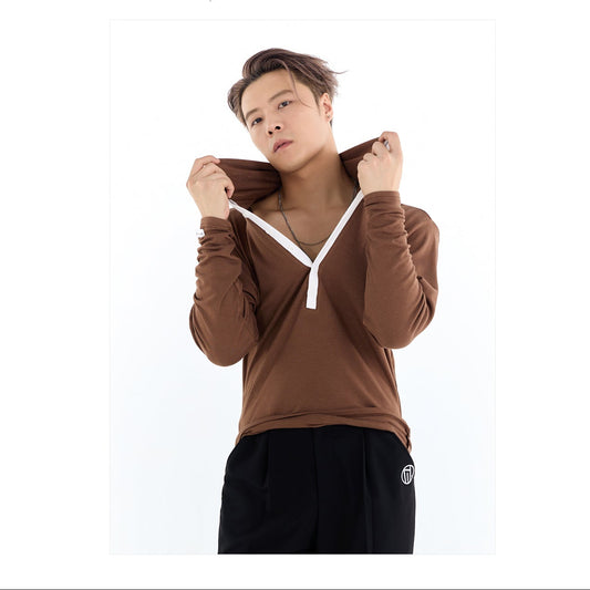 Person wearing a brown hoodie with a white zipper, standing against a white background with 'DUYQ odesign' branding.
