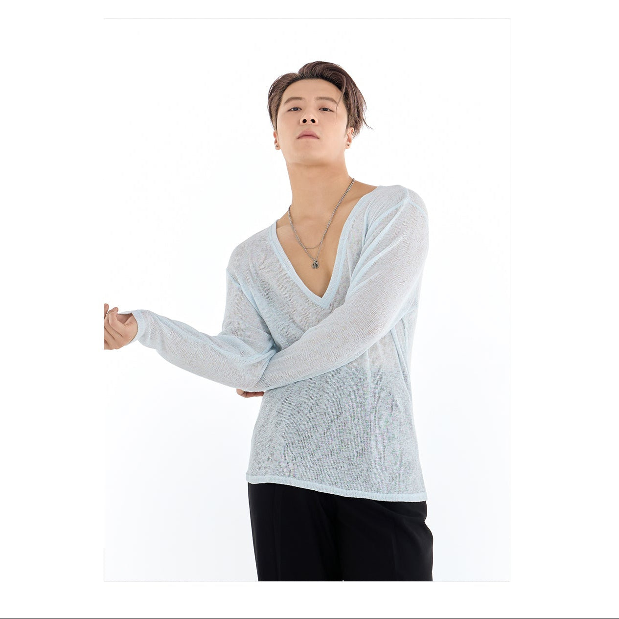 DUYQ A/W 008 Men's Sweetheart Neck Latin Ballroom Practice Top - Long Sleeve | Basic Style