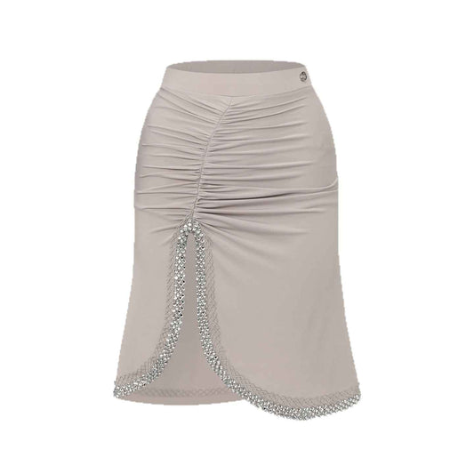 DUYQ 012 Lapel Diamond Trim Skirt for Latin Dance