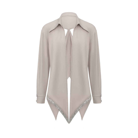 DUYQ 019 Lapel Diamond Trim Top for Latin Dance