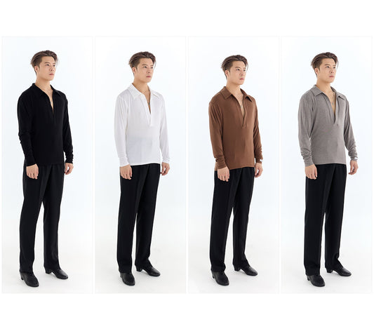 Four men wearing different colored shirts and black pants on a white background with 'DUYQ DESIGN' branding.