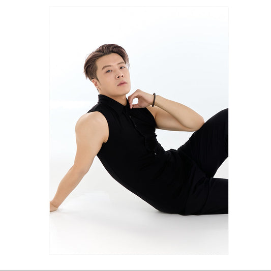 DUYQ A/W 010 Men's Sleeveless Collared Vest - Latin Ballroom Dance Practice Top