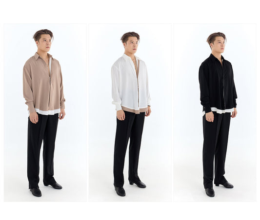 DUYQ A/W 009 Men's Color-Block Shirt - Latin Dance Practice Top | Daily Wear Suitable
