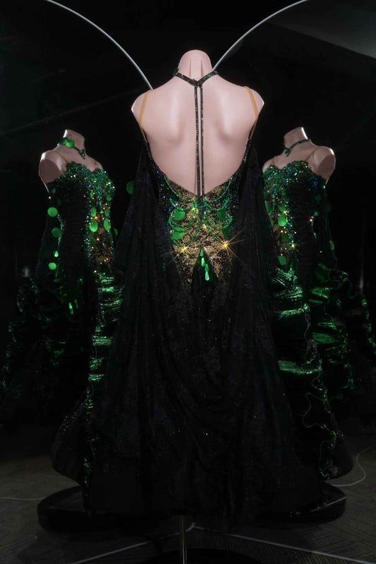 PEI.005 Black Sequin Ballroom Stage Dance Gown Premium