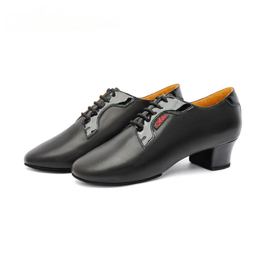 ALW.L022ME Men’s Black Leather Latin Dance Shoes | Calf Leather Insole, Professional Cuban Heel