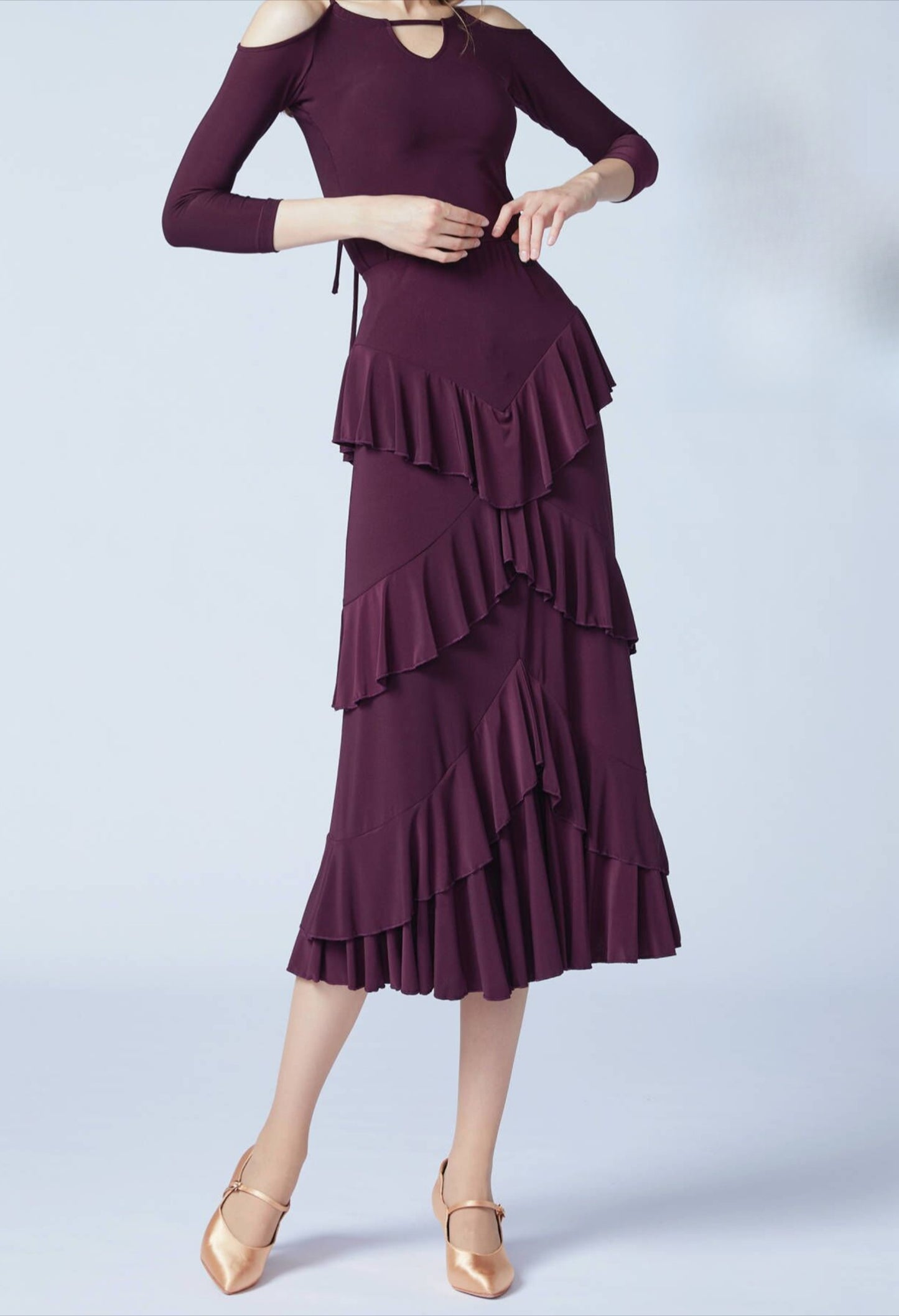 WD.Q03 Ballroom/American Smooth Dance Skirt with Layered Ruffle Hem