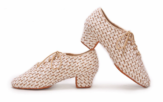 ALW.L001FC Women’s Tweed Fabric Teacher Dance Shoes in Chanel-Inspired Style - Mine·Jas