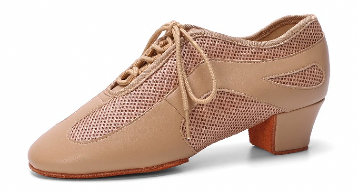 ALW.L007FC Women’s Nude Leather & Mesh Patchwork Teacher Dance Shoes