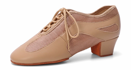 ALW.L007FC Women’s Nude Leather & Mesh Patchwork Teacher Dance Shoes - Mine·Jas