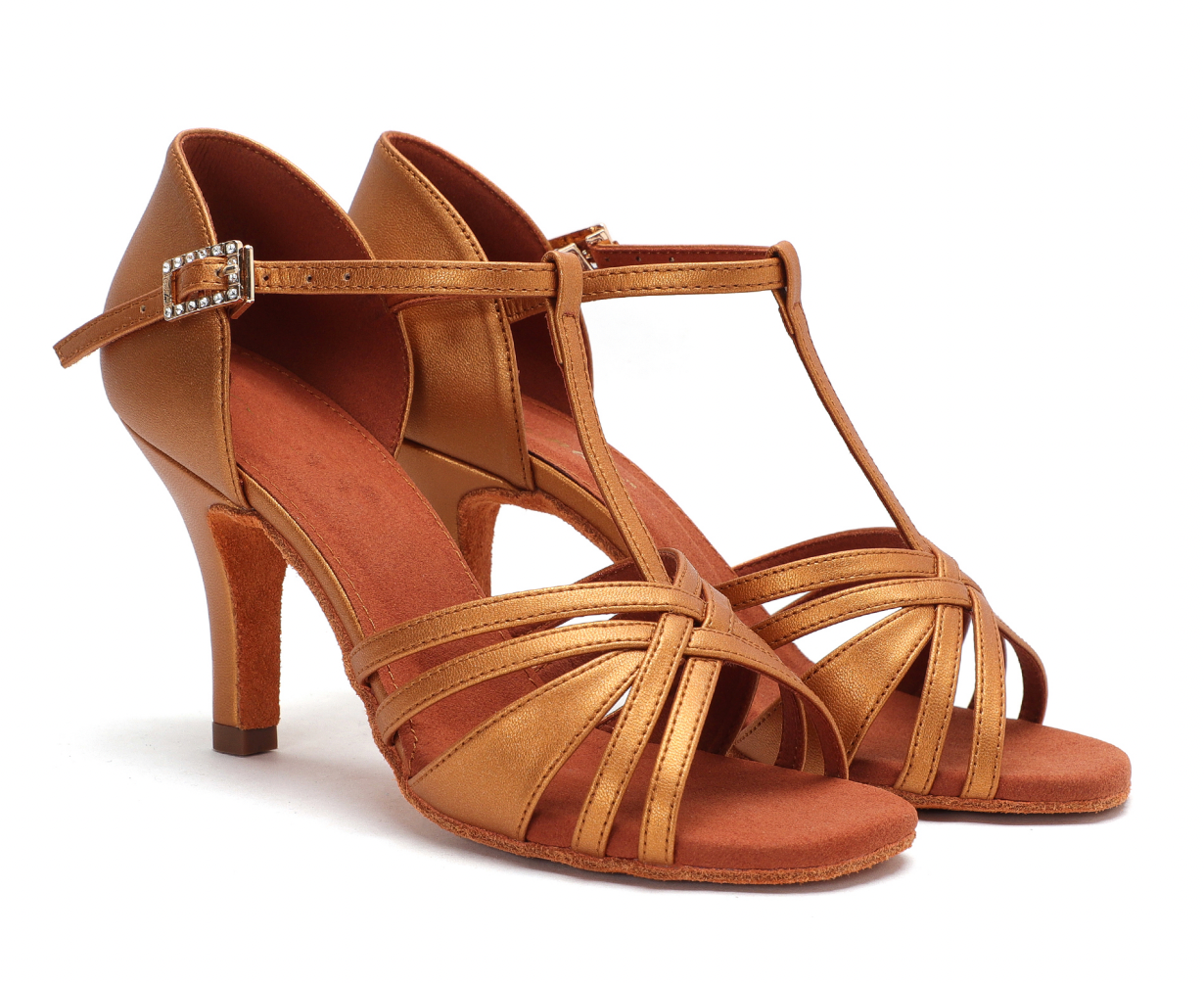 AILIANWU.L021FE Elegant Ladies’ Latin Dance Shoes – Dark Nude Leather Finish - Mine·Jas