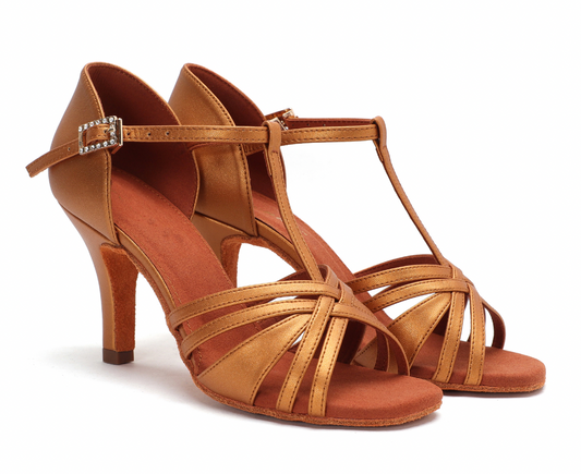 AILIANWU.L021FE Elegant Ladies’ Latin Dance Shoes – Dark Nude Leather Finish - Mine·Jas