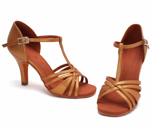 AILIANWU.L021FE Elegant Ladies’ Latin Dance Shoes – Dark Nude Leather Finish - Mine·Jas