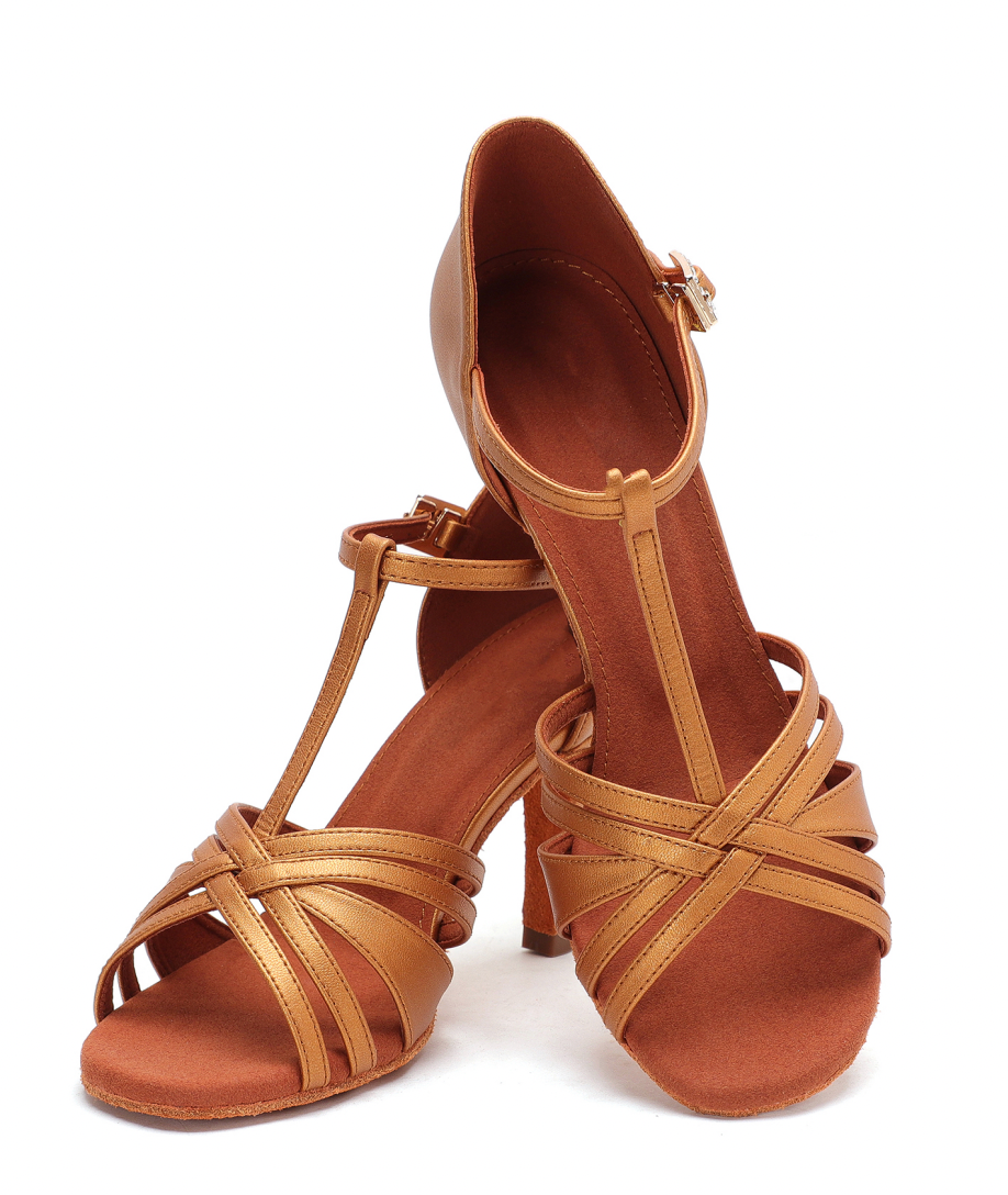 AILIANWU.L021FE Elegant Ladies’ Latin Dance Shoes – Dark Nude Leather Finish - Mine·Jas