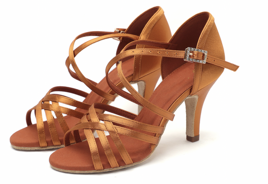 ALW.L010FE Elegant Satin Latin Dance Shoes – Ultra-Fiber Lining & Suede Sole - Mine·Jas