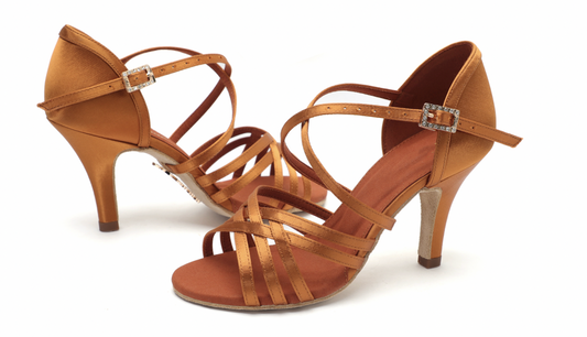 ALW.L010FE Elegant Satin Latin Dance Shoes – Ultra-Fiber Lining & Suede Sole - Mine·Jas