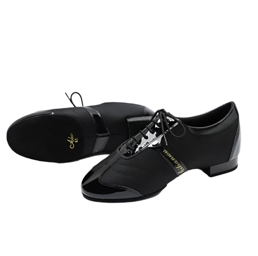ALW.L001MU Men’s Teacher Shoes with Patent Leather and Fabric Combination - Mine·Jas