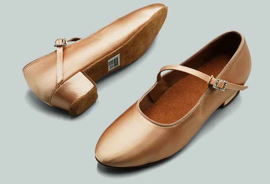 DRH-701A Children's Satin Ballroom Dance Shoes Skin Tone White Satin