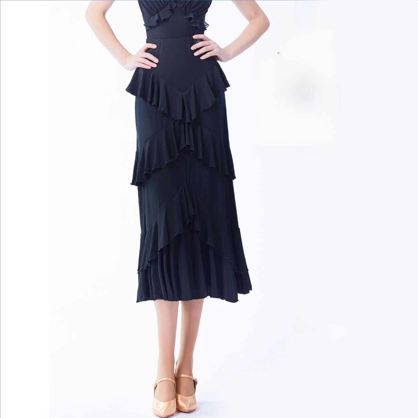 WD.Q03 Ballroom/American Smooth Dance Skirt with Layered Ruffle Hem