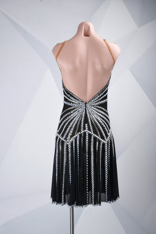 MINEJAS.F2026 Black Pearl Line Design Open-Back Latin Competition Dress - Mine·Jas