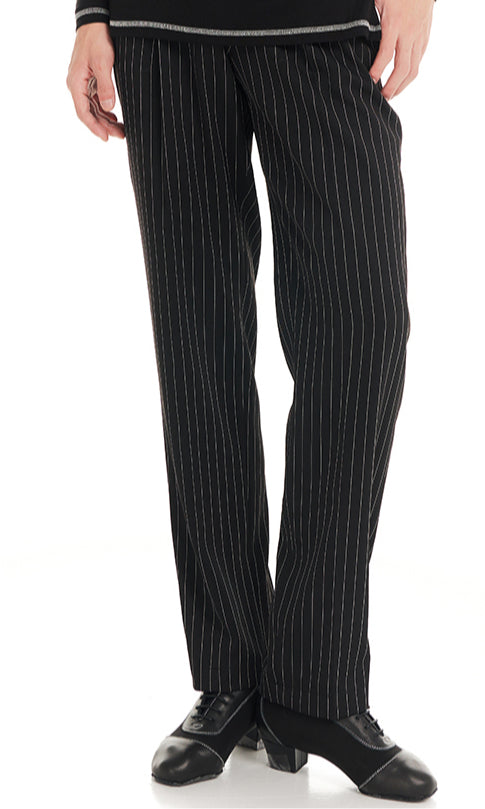 DUYQ "Black and White" Men's 012 Classic Striped Pants Adult National Standard Latin Dance Practice Performance Suit Professional