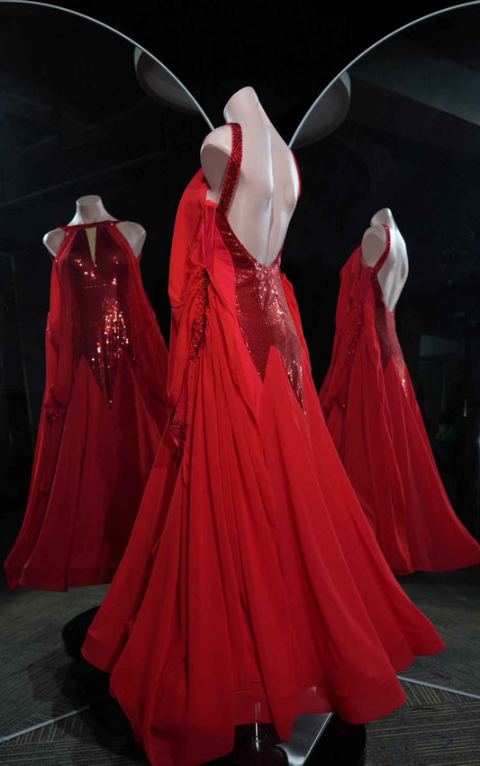 PEI.B012 Red Sequin Ballroom Competition Dance Gown