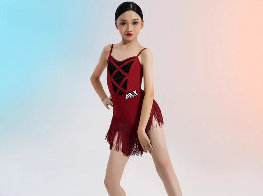 MLX8217 Children's Latin Dance Practice Suit Tassel Skirt Advanced Children's Dance Training Performance Suit