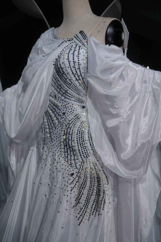 PEI.B002 White Sparkle Ballroom Competition Dance Gown Women