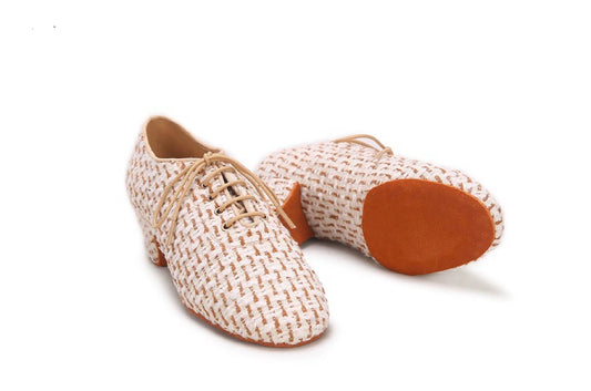 ALW.L001FC Women’s Tweed Fabric Teacher Dance Shoes in Chanel-Inspired Style - Mine·Jas