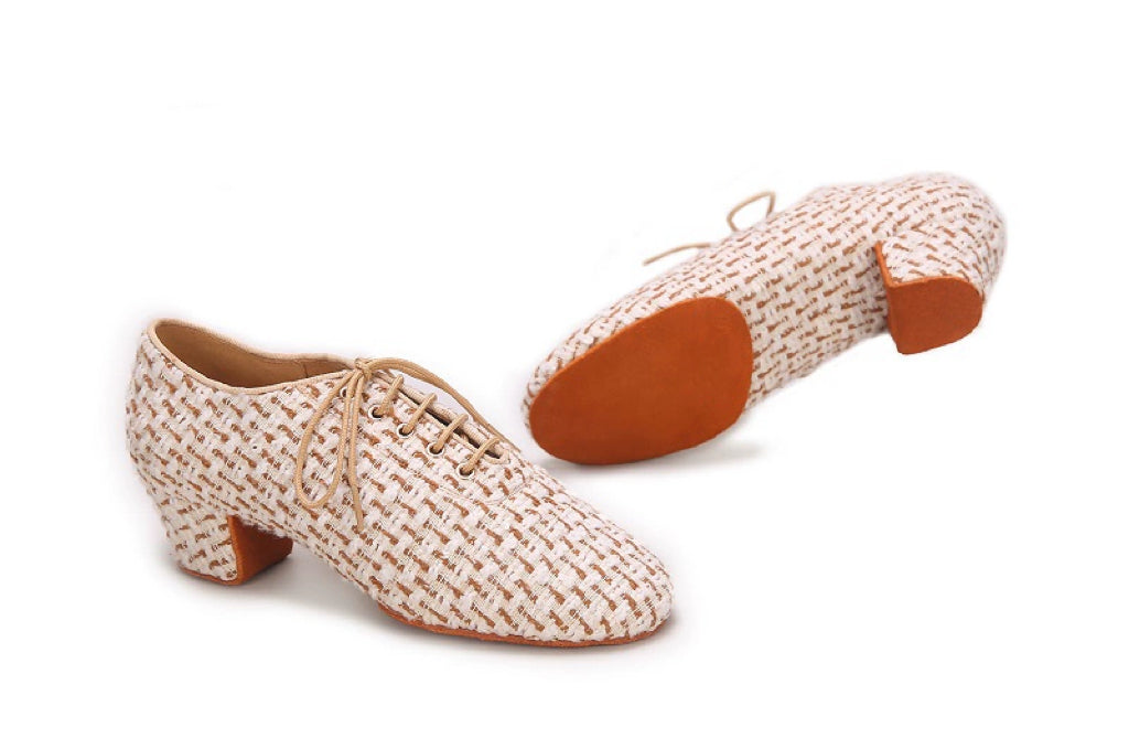 ALW.L001FC Women’s Tweed Fabric Teacher Dance Shoes in Chanel-Inspired Style - Mine·Jas