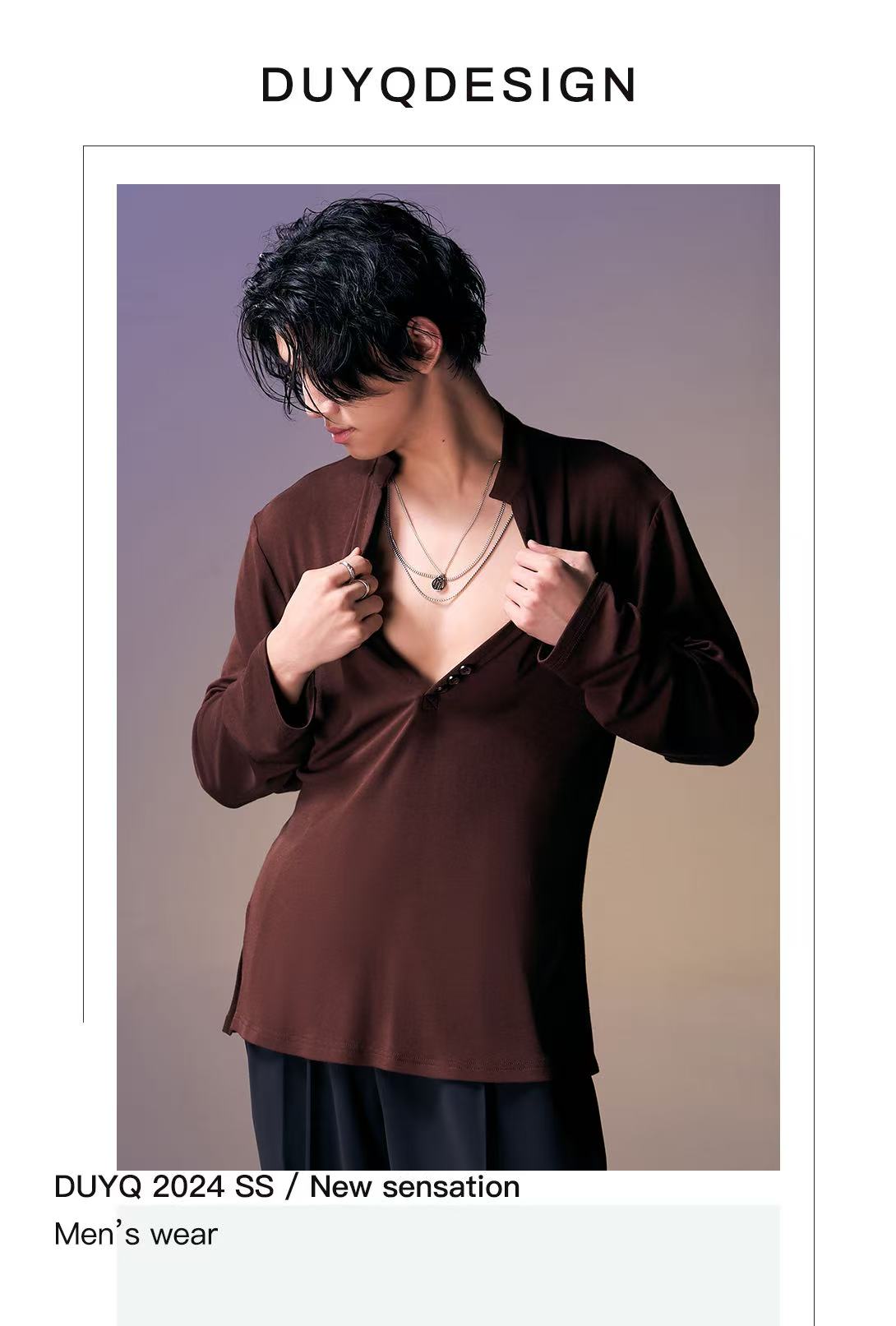DUYQ.New Men-014 Deep V-neck Knit Long-sleeve Top - Professional Men's Standard Latin Dance Practice Wear
