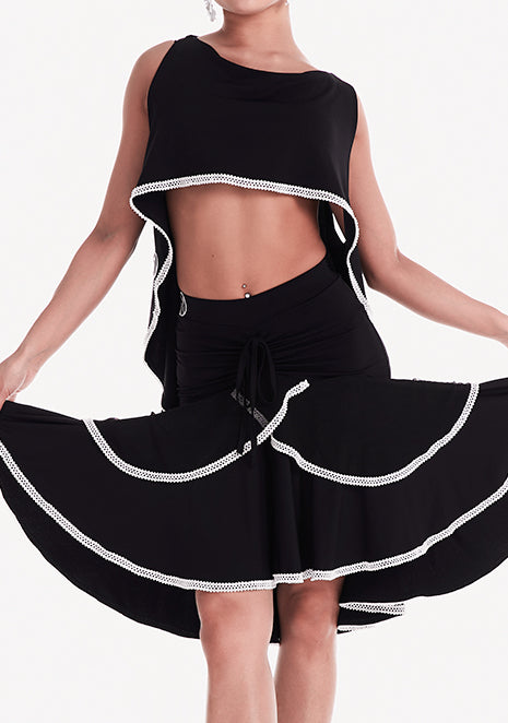 DUYQ "Black and White" Women's 006 Brownie Mousse Skirt National Standard Latin Dance Practice Suit Premium