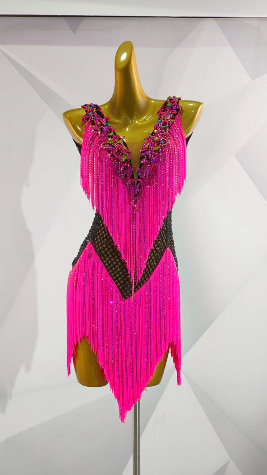 MINEJAS.PPB WOMEN PINK FRINGE LATIN DRESS