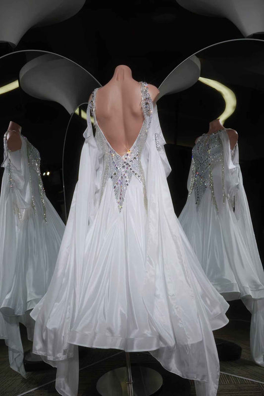 PEI.B016 White AB Rhinestone Ballroom Standard Dance Gown