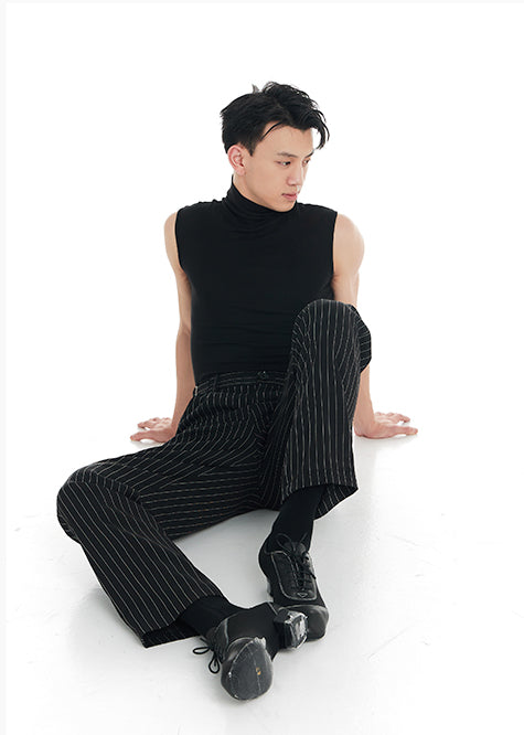 DUYQ "Black and White" Men's 010 Black High Neck Sleeveless Vest National Standard Latin Dance Practice Suit