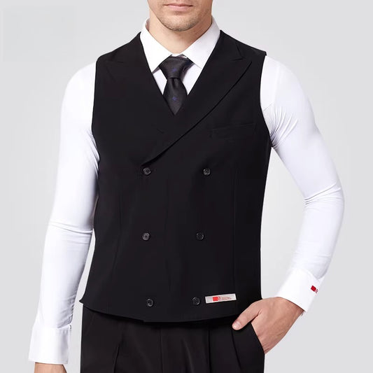 NY Fashion Men's Black Double-breasted Vest Latin Dance Ballroom Dance Training Suit Performance Suit 22114MJ