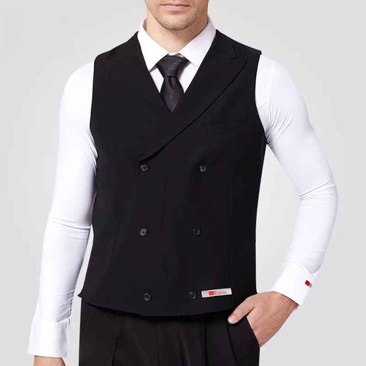 NY Fashion Men's Black Double-breasted Vest Latin Dance Ballroom Dance Training Suit Performance Suit 22114MJ
