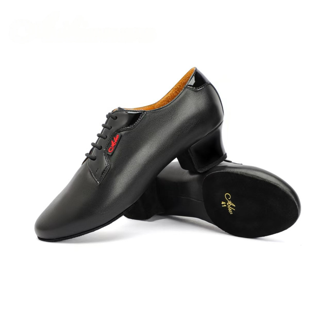 ALW.L022ME Men’s Black Leather Latin Dance Shoes | Calf Leather Insole, Professional Cuban Heel