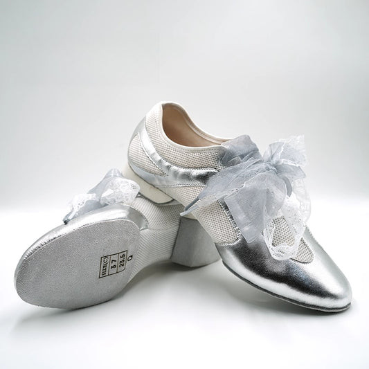 DRH DANCE-101.Ballet Silver Teacher Shoes, Latin Modern Practice Shoes Women's Adult Dance Shoes Summer Mesh