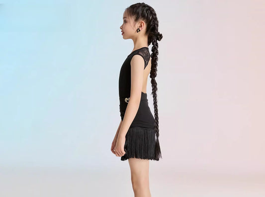 MLX children's Latin dance costume, fringed skirt, girls' dance one-piece top, practice performance costume
