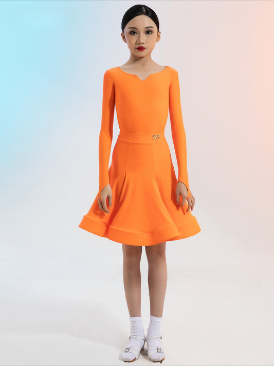 MLX Gold 8857 Competition Level Children's Dance Examination Standard Regulations Long Sleeve Children's Latin Dance Competition Clothing