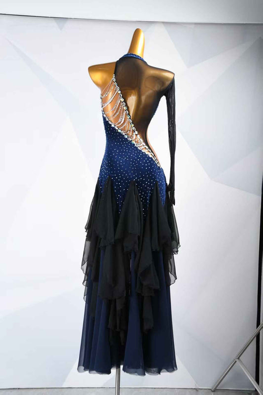 MINEJAS.L094 Blue Black blue Halter smooth Dance Gown