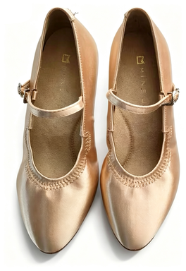 MINEJAS.B010 Women Satin Ballroom Dance Shoes | Mary‑Jane Strap Competition Heels – Customizable Fit & Style