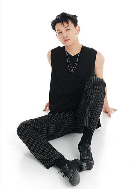 DUYQ "Black and White" Men's 001 Black Sleeveless Vest Versatile Single Product National Standard Latin Dance Practice Suit