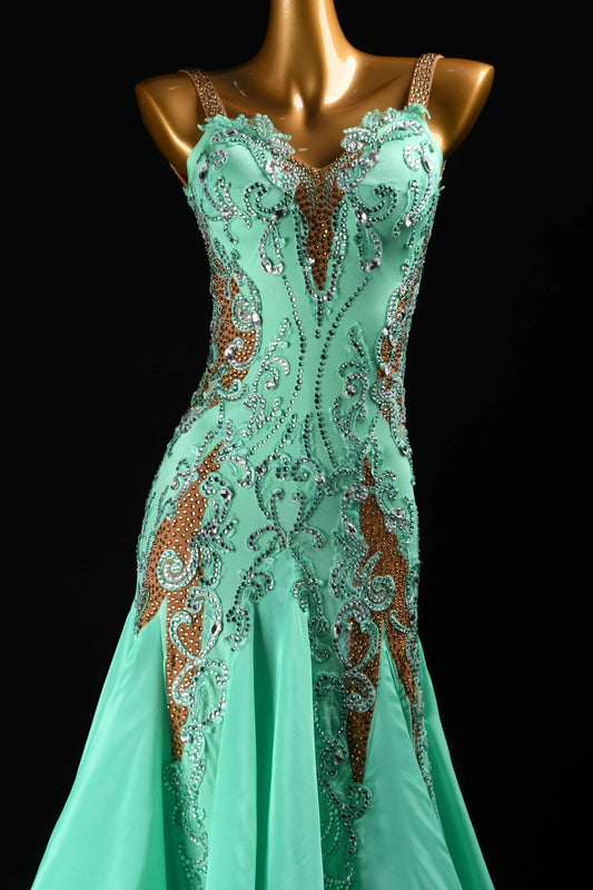 MINEJAS.B375 Mint Green Rhinestone Ballroom Gown