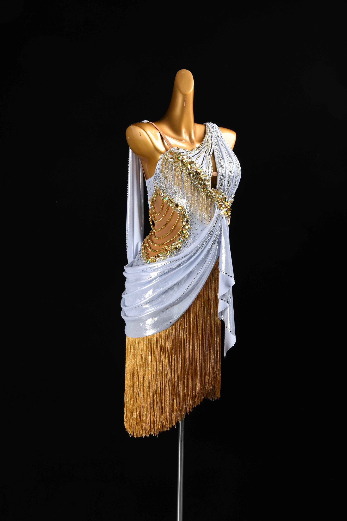 MINEJAS.L98 Silver Gold Fringe Latin Salsa Dance Costume